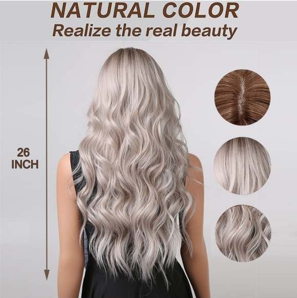 26 Inch Long Brown Gradient Silver Grey wig - Picture 4 of 6
